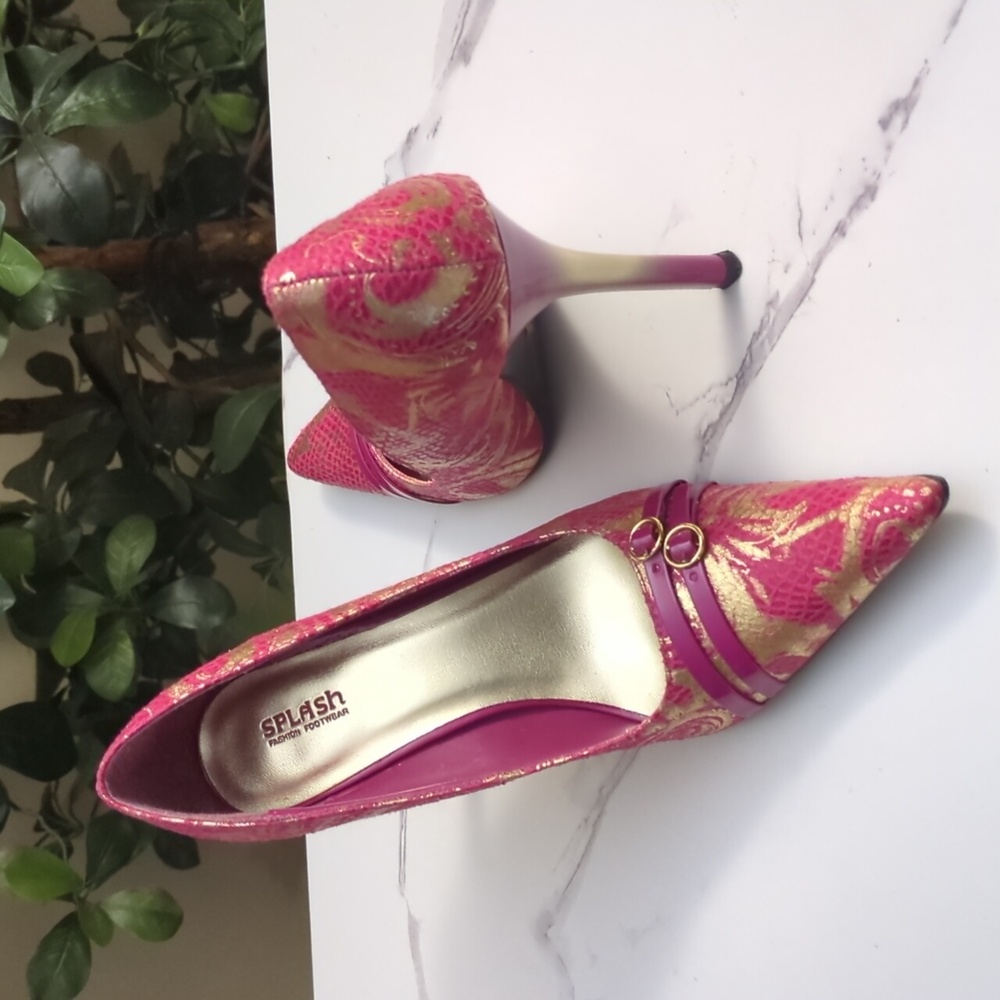 💥SALE💥Splash Pink and Gold Patterned Women's Heels - Picture 11 of 11
